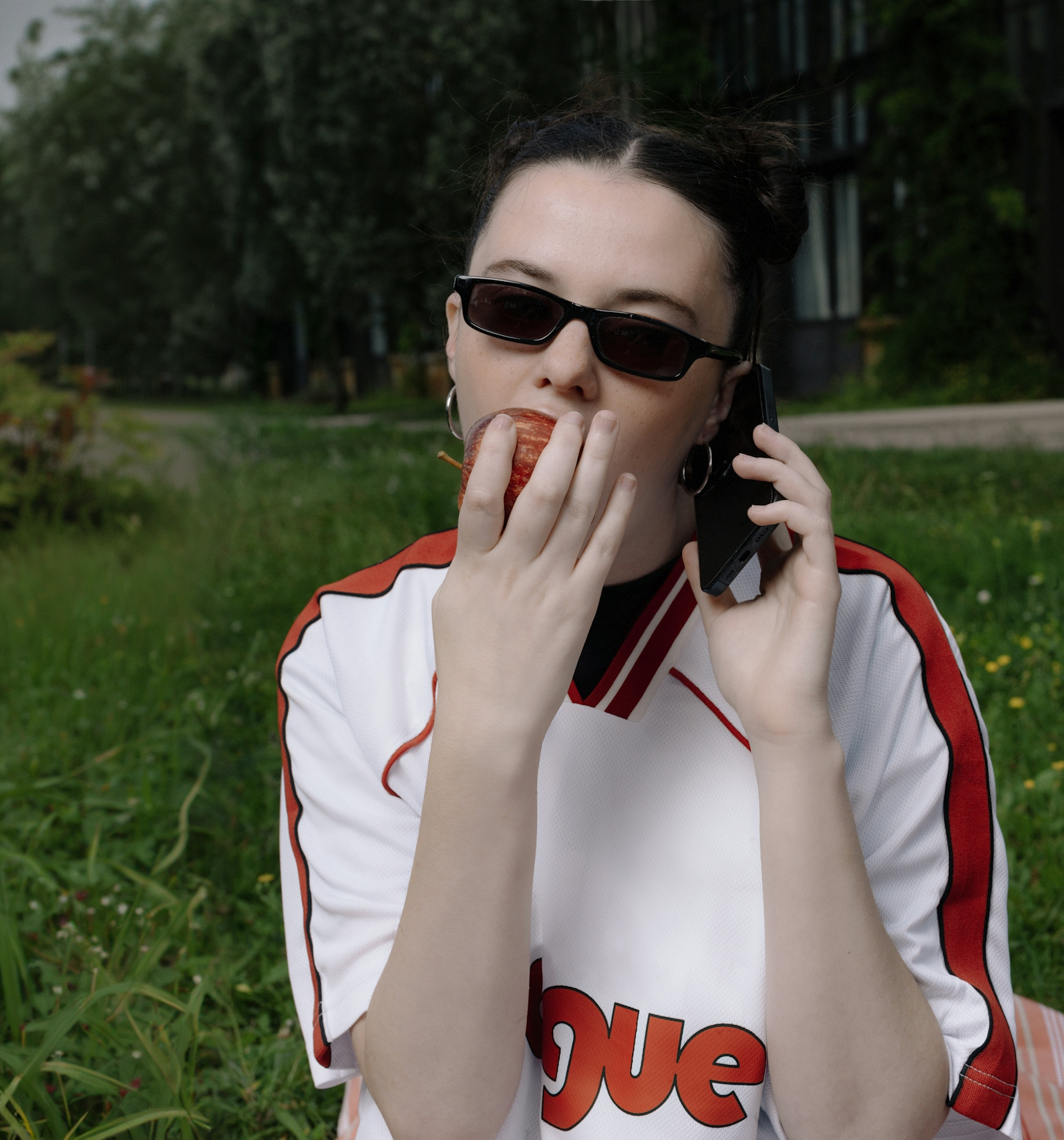 A prospective student on the phone outside